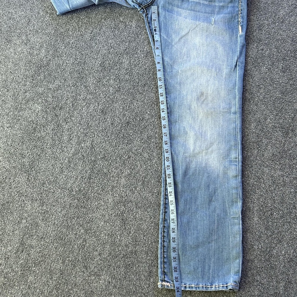 True Religion Ricky Relaxed Straight Jeans Mens 36x34 Blue Light Wash Distressed - Picture 14 of 16